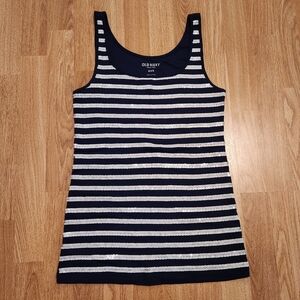 Old Navy Cotton Striped Sequin Nautical Tank Top Navy Blue White Medium